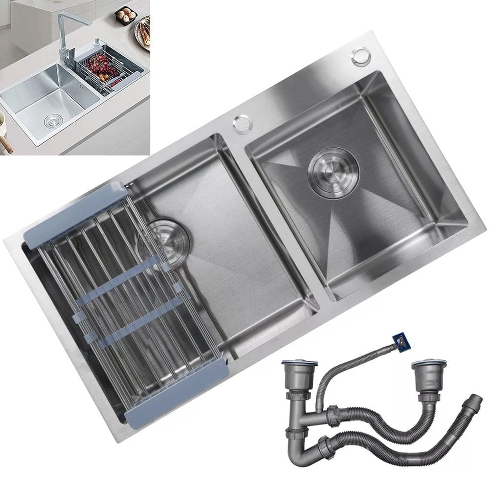 Cuba Dupla Cozinha Gourmet Aço Inox Escovado Luxo Escorredor Lava Louça Alimento Escorre