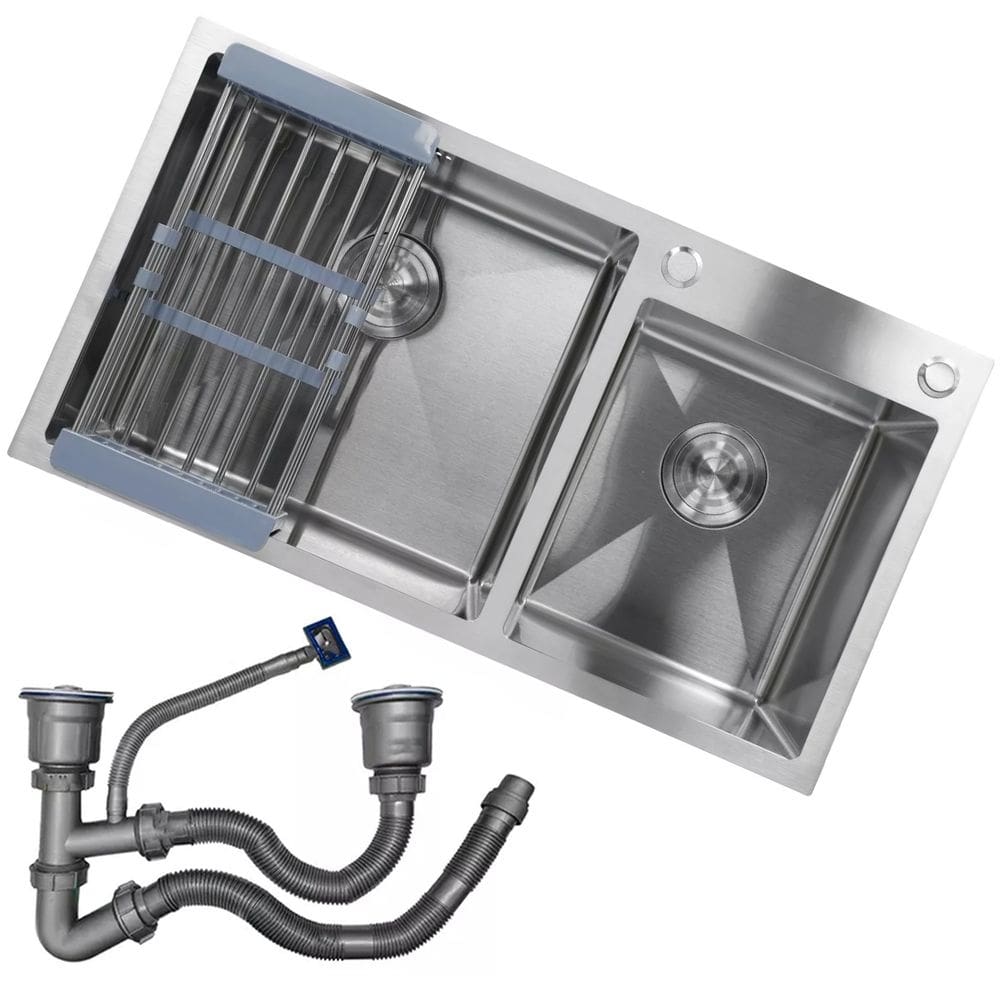 Cuba Dupla Cozinha Gourmet Aço Inox Escovado Escorredor Luxo Lava Louça Alimento Escorre Agua Limpeza Area Externa
