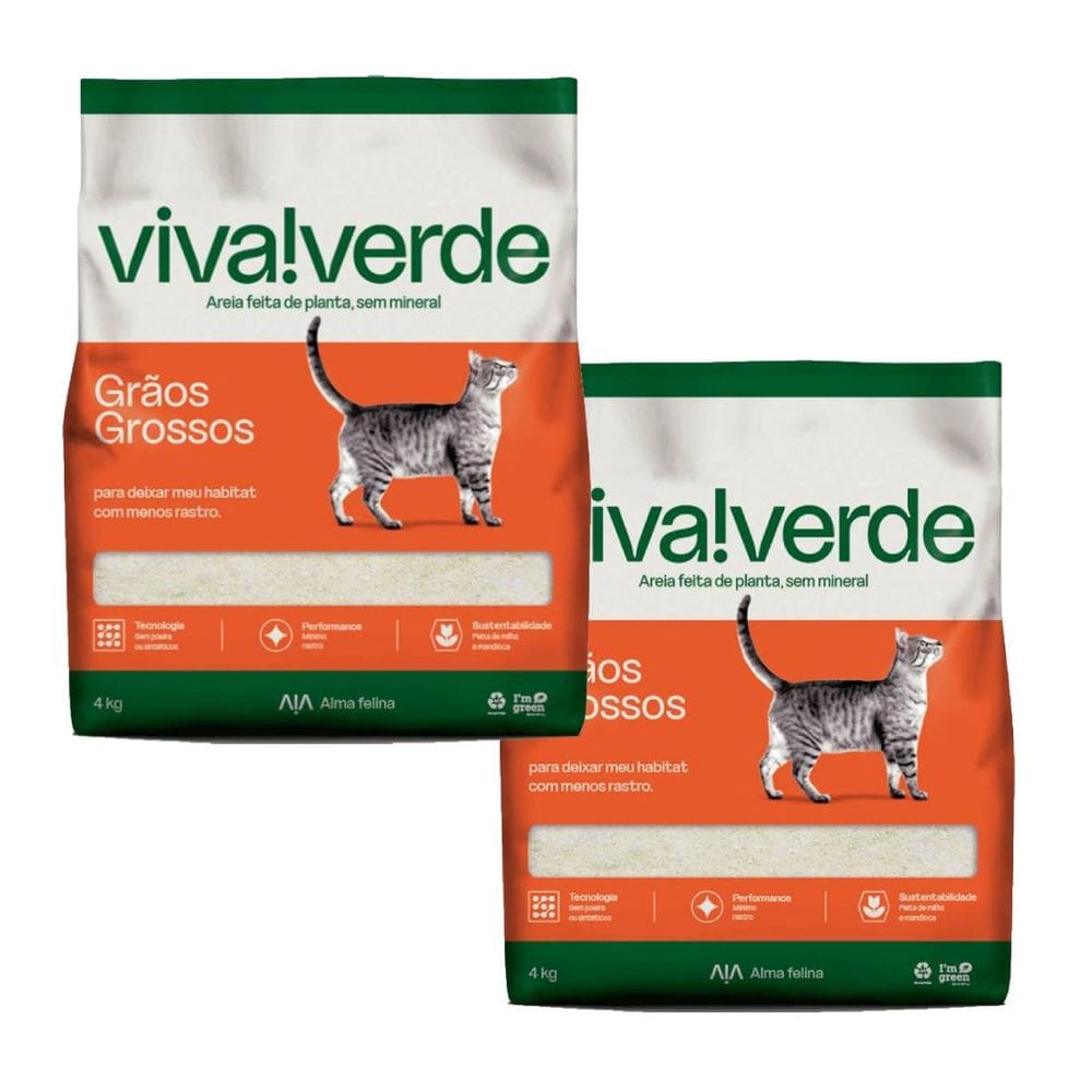 Kit Duas Areias Higiênicas Para Gatos Viva Verde Grãos Grossos.