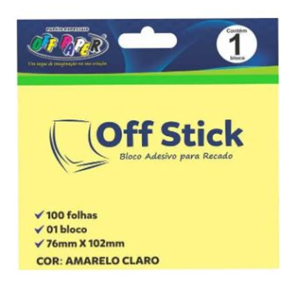 Bloco de notas Auto-Adesivo 76mm x 102mm Amarelo - Off Papper