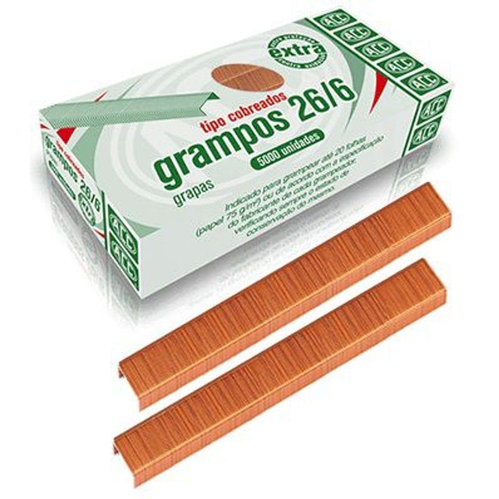 Grampos ACC 26/6 tipo cobreados com 5000 unidades