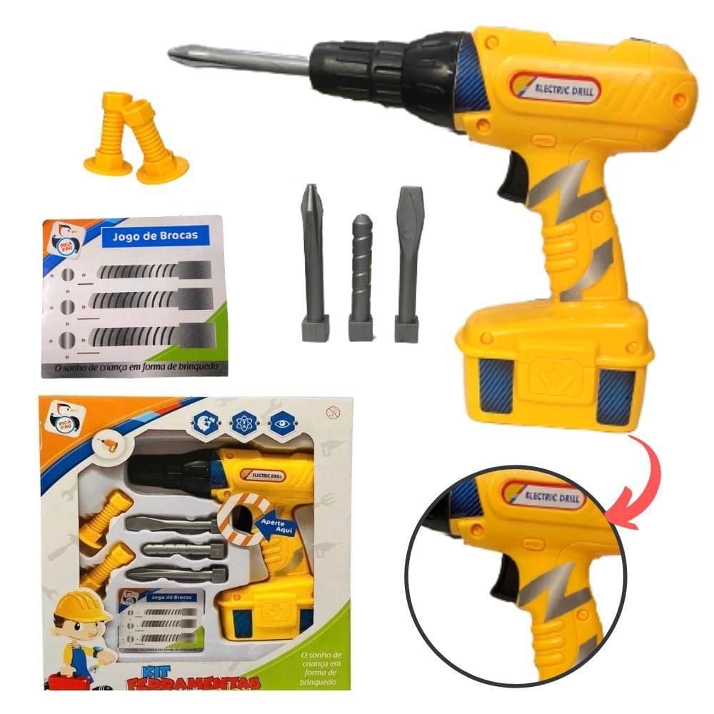 Kit Ferramenta Infantil Mini Furadeira Elétrica Pica Pau