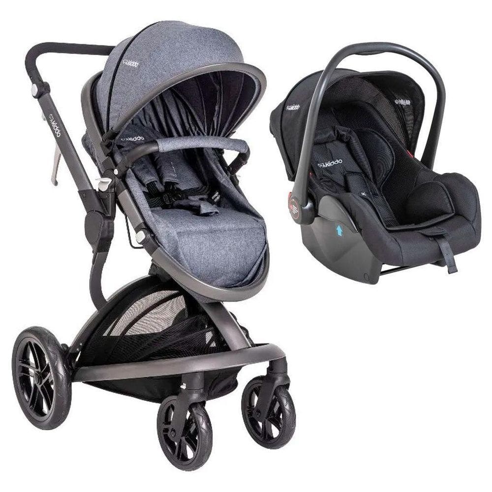 Carrinho De Bebê Quantum Melange Azul E Bebê Conforto Casulo
