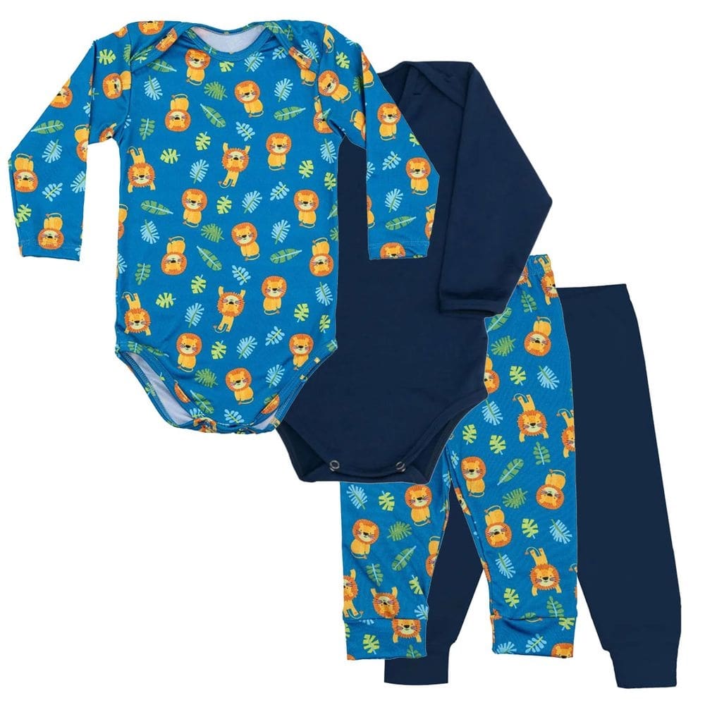 Kit Pijama Térmico 4 Peças Bebê Energy Thermo Dry Leõezinhos Marinho Everly