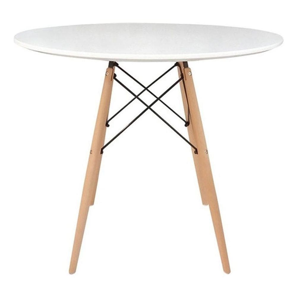 Mesa Eames Branca Redonda 90Cm Tampo Madeira Sala Jantar