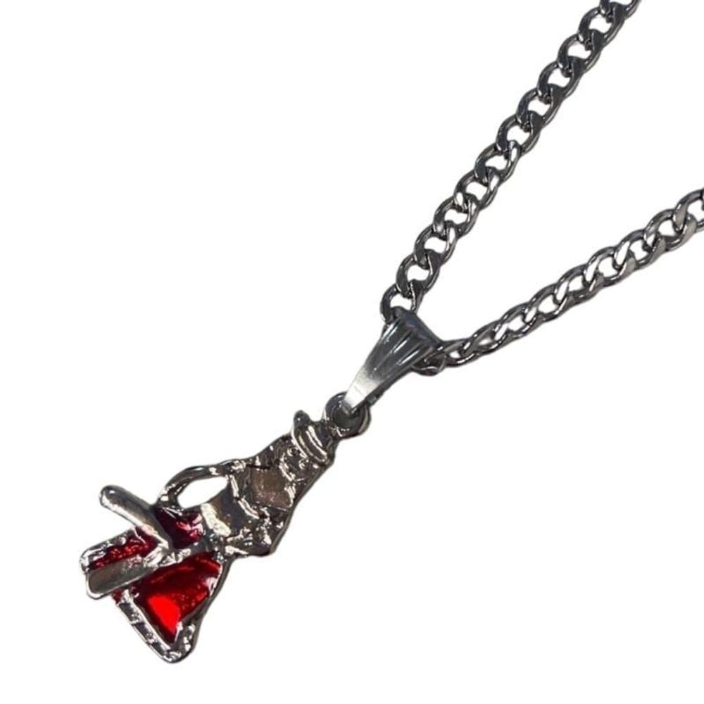 Colar Corrente Pingente Maria Navalha Vermelho Niquelado