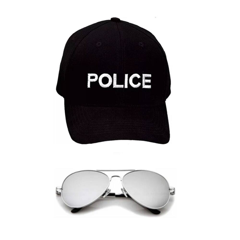 Fantasia Police C/ Boné Bordado Branco e Óculos Espelhado
