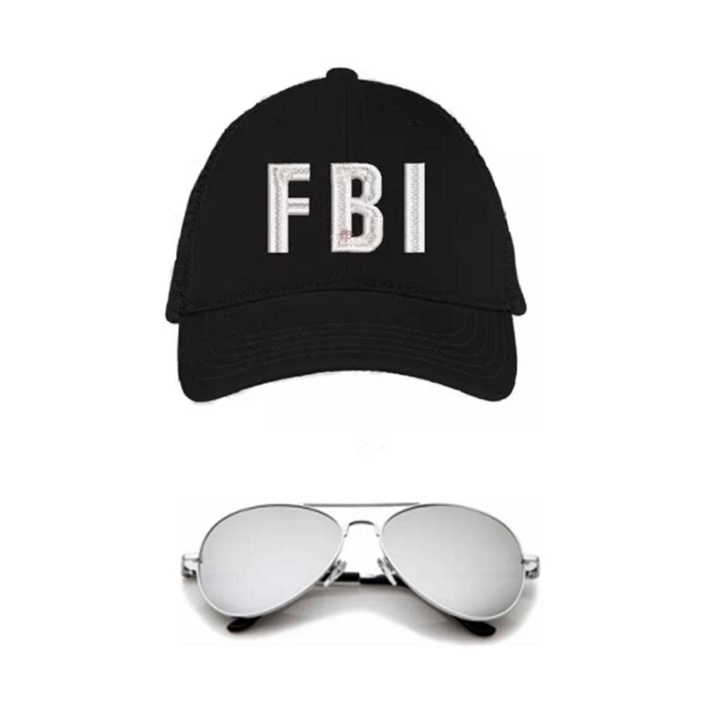 Fantasia FBI C/ Boné Bordado Branco e Óculos Espelhado