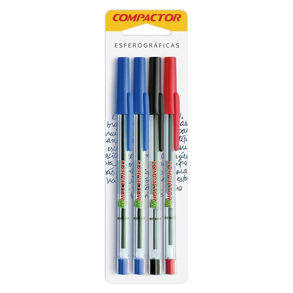 Esferográfica Compactor 07 Blister 4 Unidades 2 Azuis/