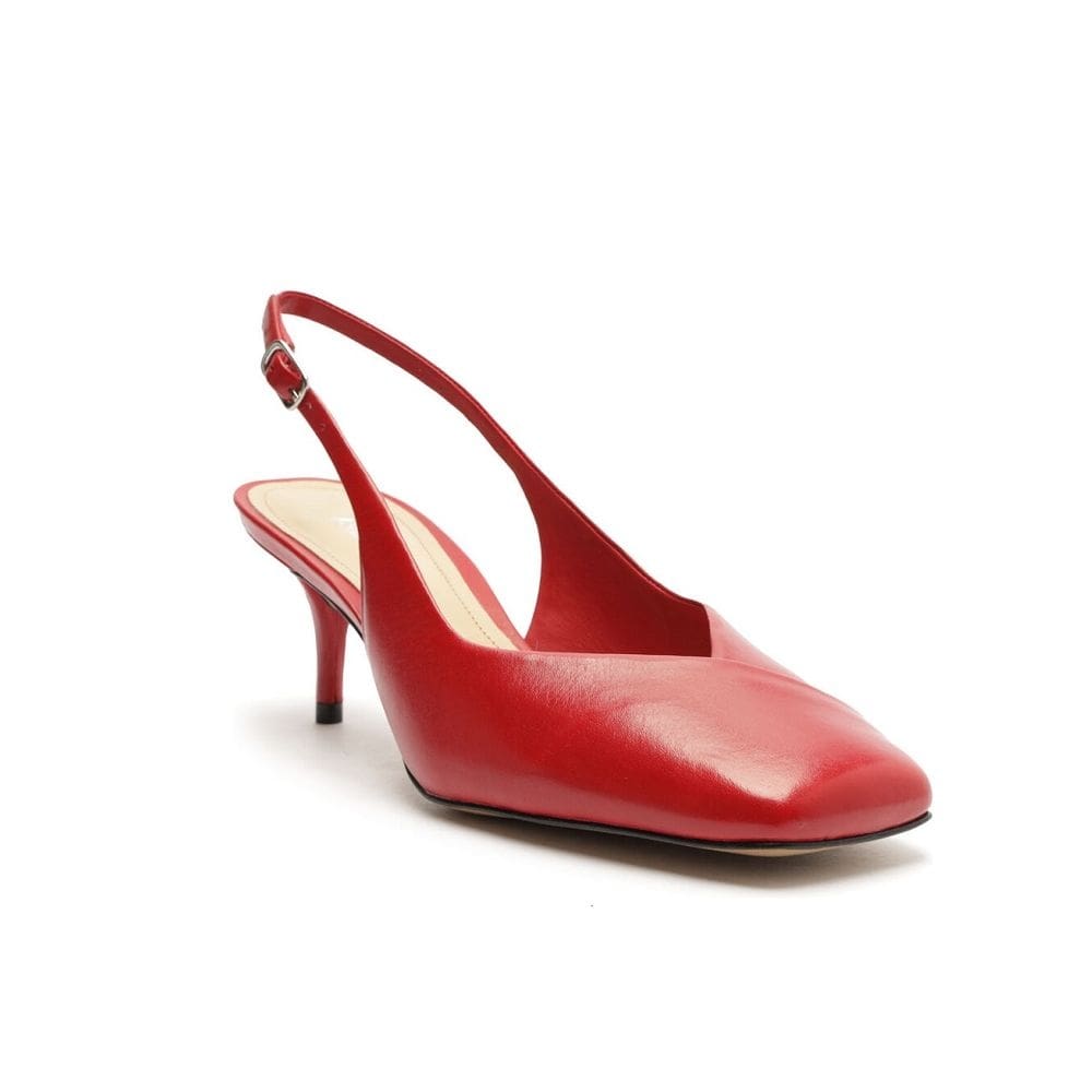 Mule Vermelho Salto Fino Bico Quadrado Arezzo Feminino