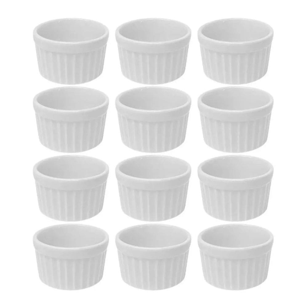 Kit 12 Ramekin Cerâmica Branco 50ml Molheira Potinho