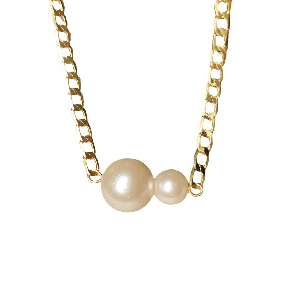 Pulseira Corrente Com Duas Perolas Grandes