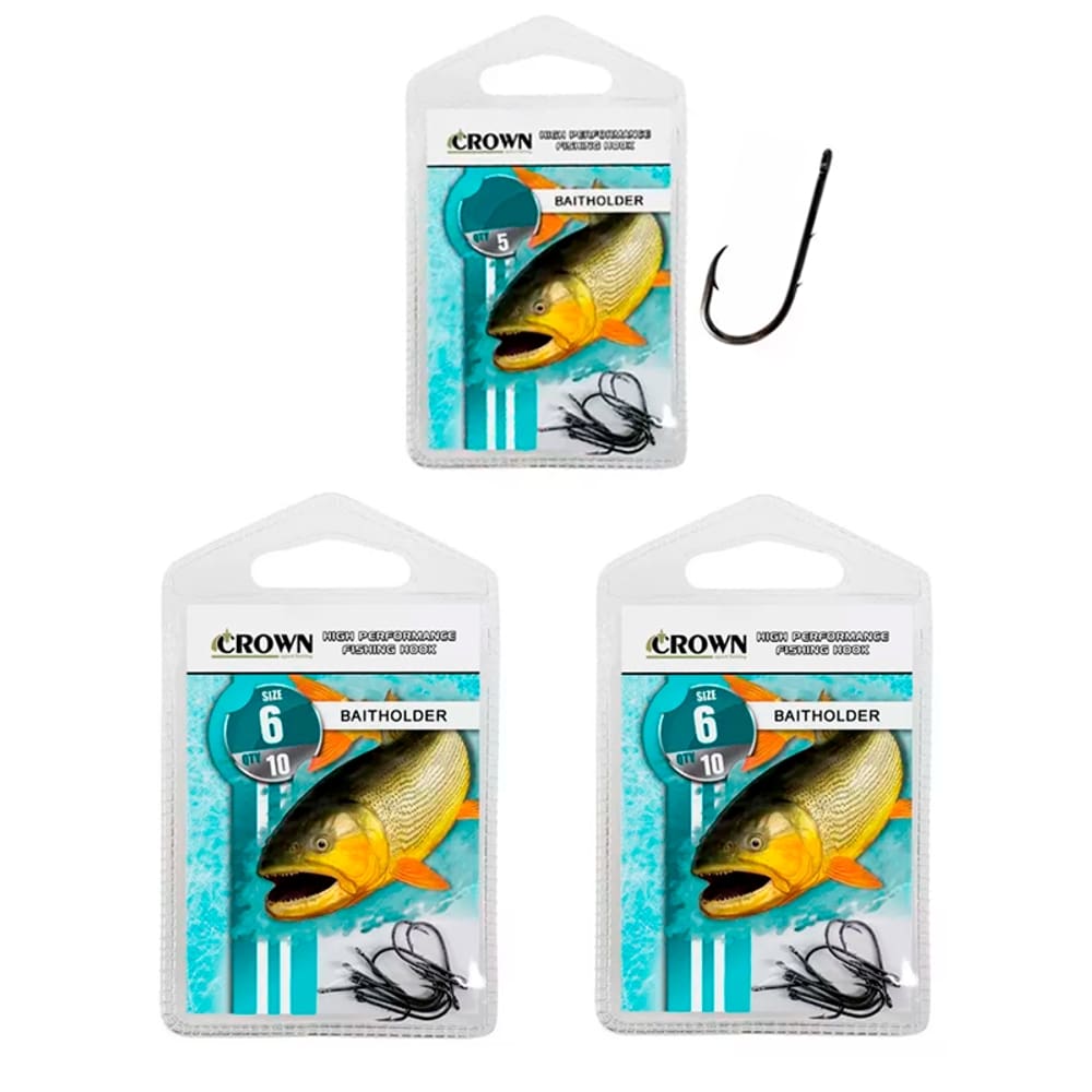 Kit Anzol Pesca Crown Baitholder Black nº 3/0 Contém 3 Cartelas 30 Unidades