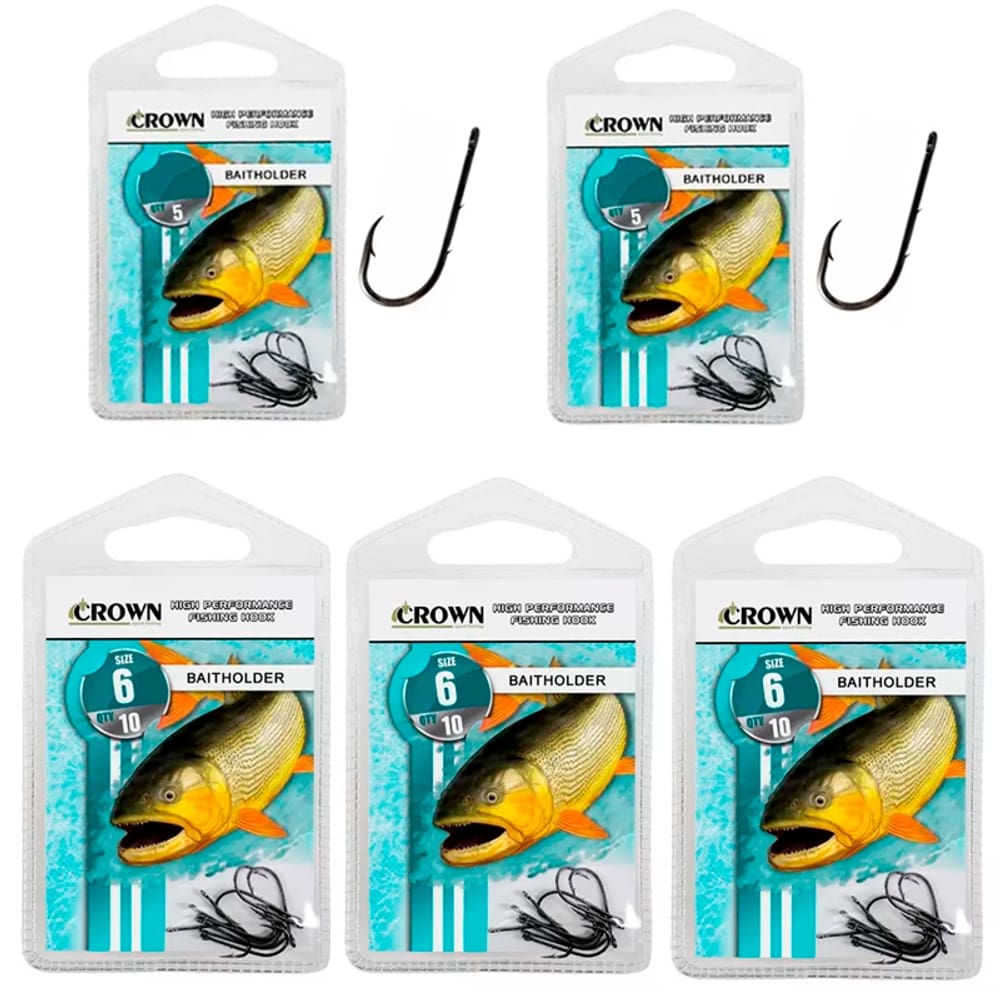 Kit Anzol Crown Baitholder Black nº 2/0 4/0 6/0 8/0 10/0 12/0 40un (1 Cartela Cada)