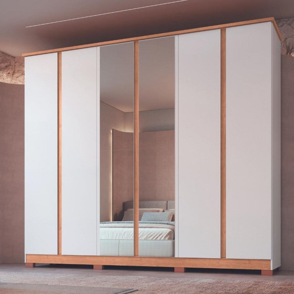 Guarda Roupa Casal com Espelho 6 Portas 4 Gavetas Zeus Móveis Castro