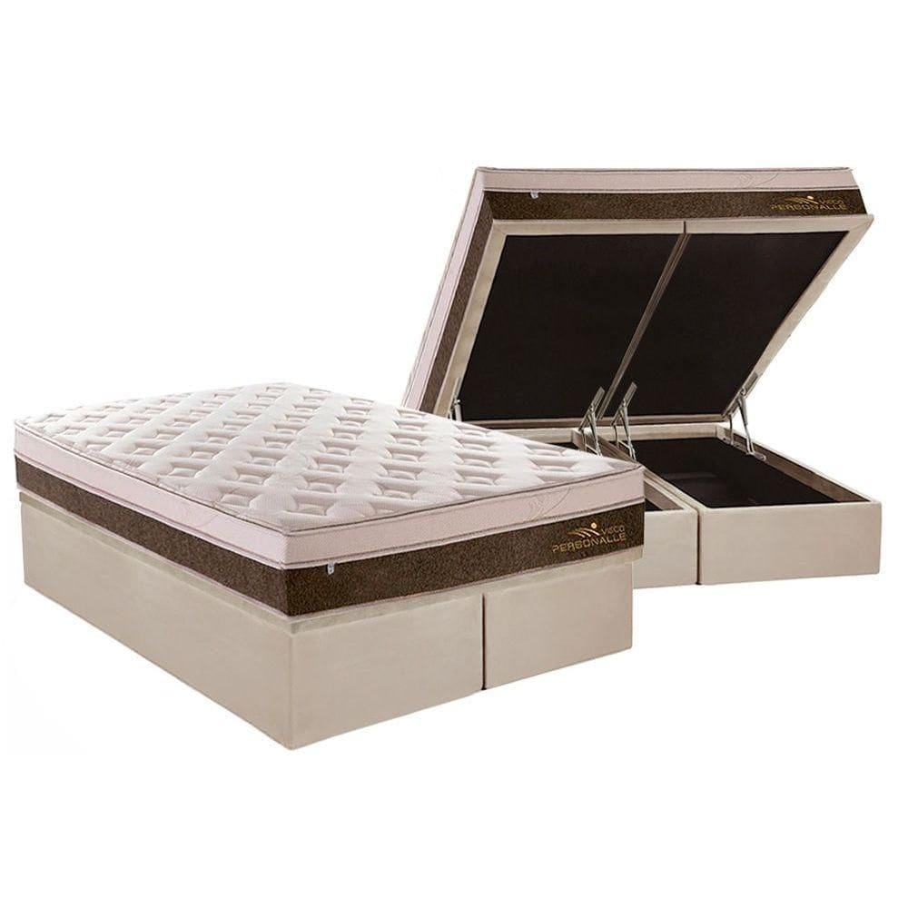 Cama Box Baú King: Colchão Molas MasterPocket Ensacadas Plumatex Personalle + Base CRC Suede Clean(193x203)