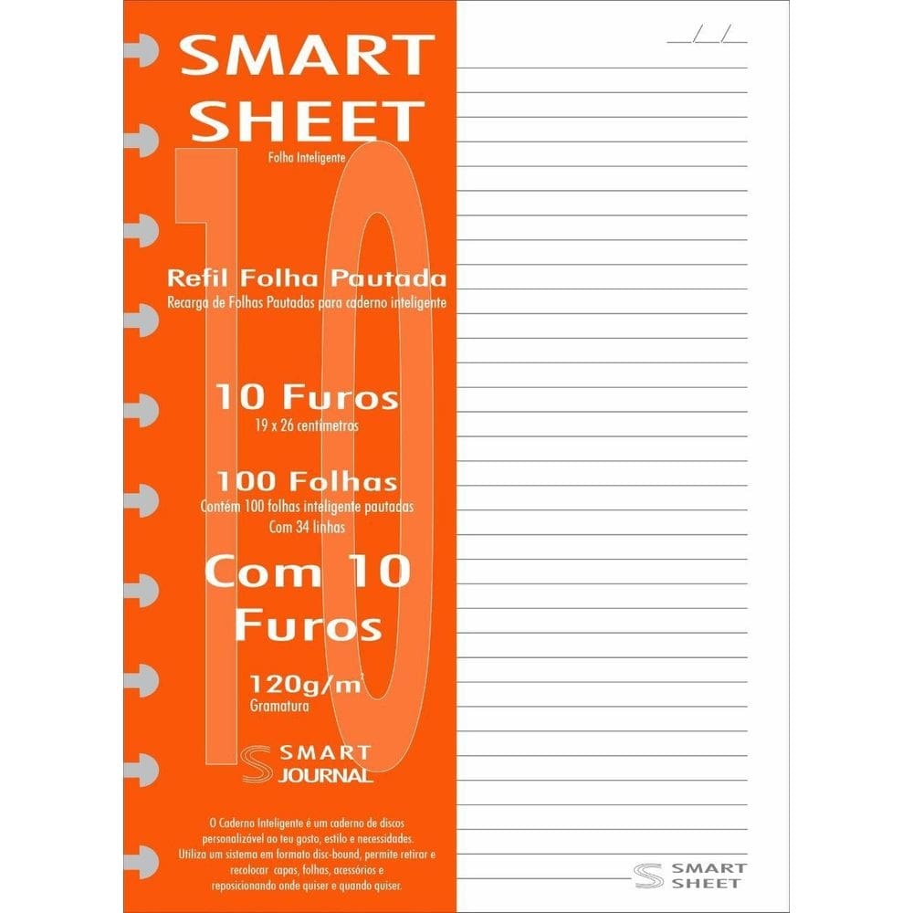 Refil Caderno Inteligente 120G 100 Folhas Pautado 10 Furos