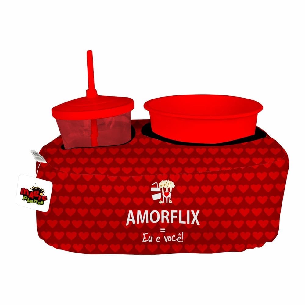 Almofada Kit Pipoca Cinema 1 Copo Canudo Balde Namorados Amorflix