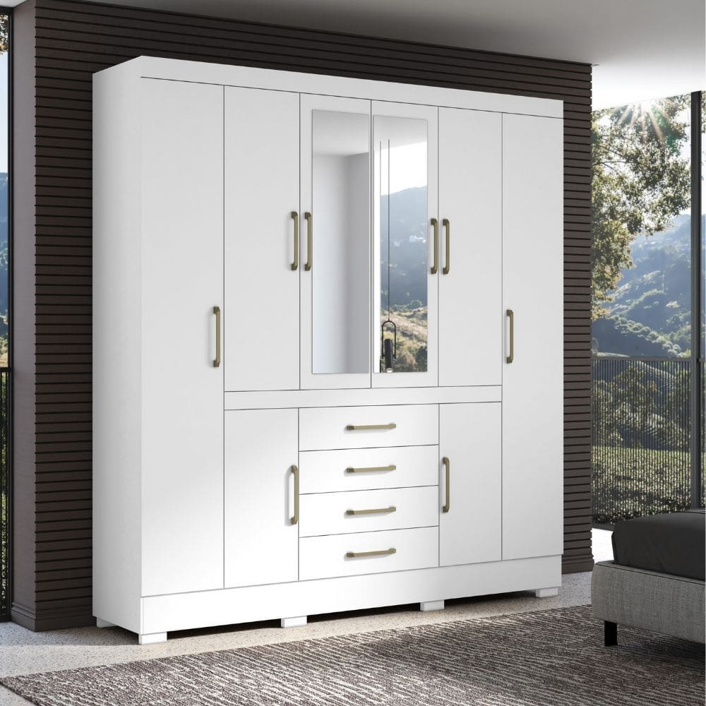 Guarda Roupa Napoli 8 Portas 4 Gavetas Com Espelho Aramoveis