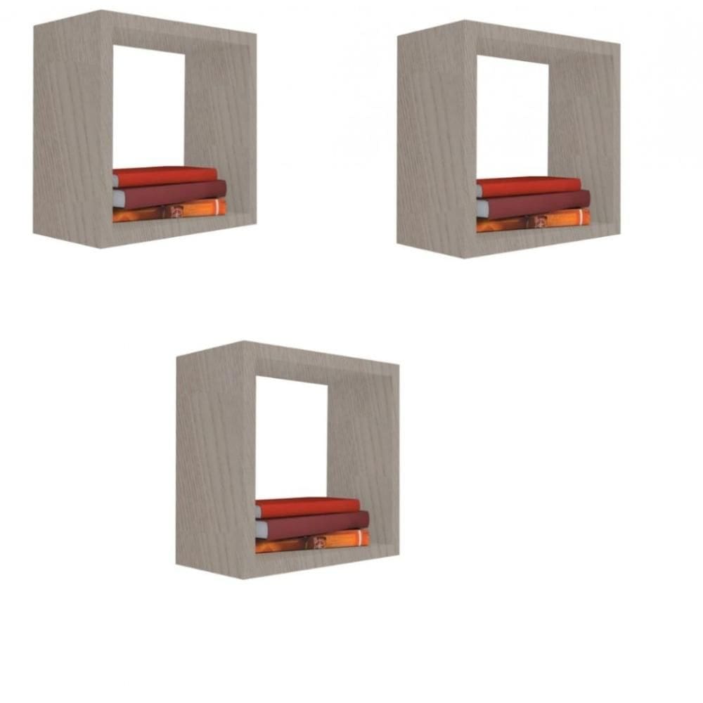 Kit 3 Nicho Decorativo 20x20x20 Cm Madeirado Em Mdf [F031]
