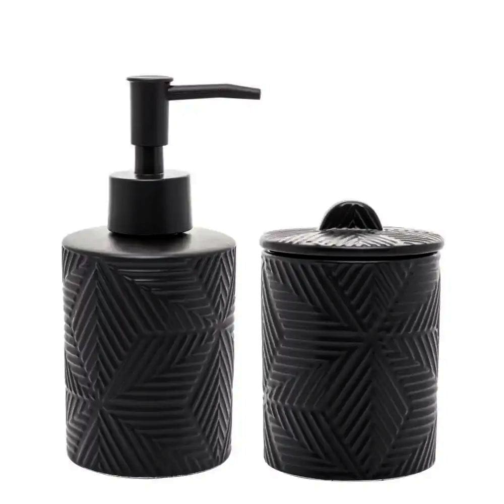 Conjunto kit Banheiro 2 Peças de Cerâmica Leaf Preto