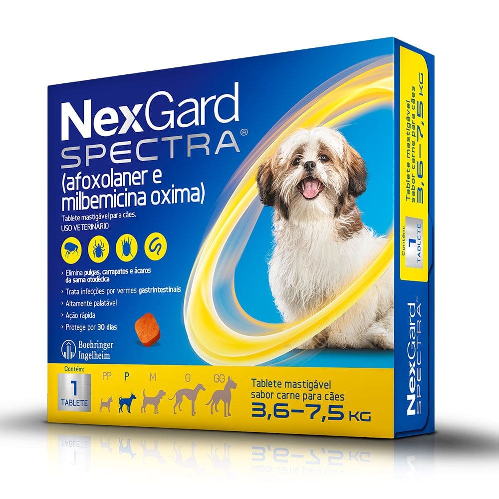 Antipulgas e Carrapatos Nexgard Spectra com 1 Tablete para Cães de 3,6 a 7,5kg