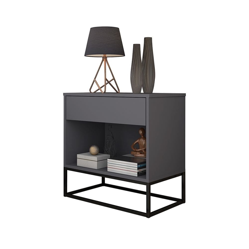 Mesa De Cabeceira Moderna Estilo Industrial Cinza