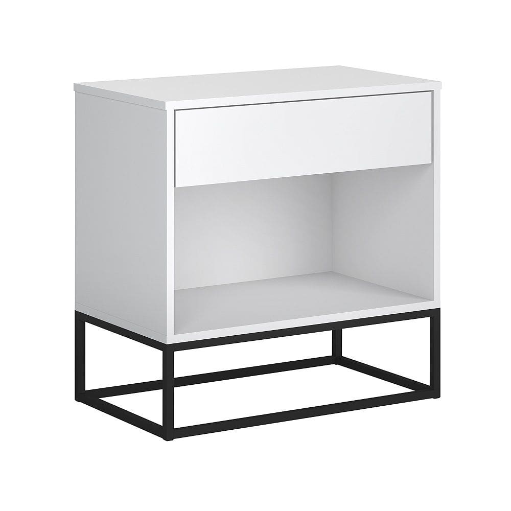 Mesa Cabeceira Estilo Industrial Branco Pés de Ferro Preto