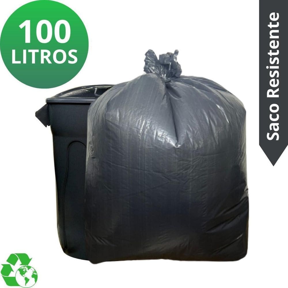 Saco De Lixo Leve 100L Preto Pacote Com 100 Unidades