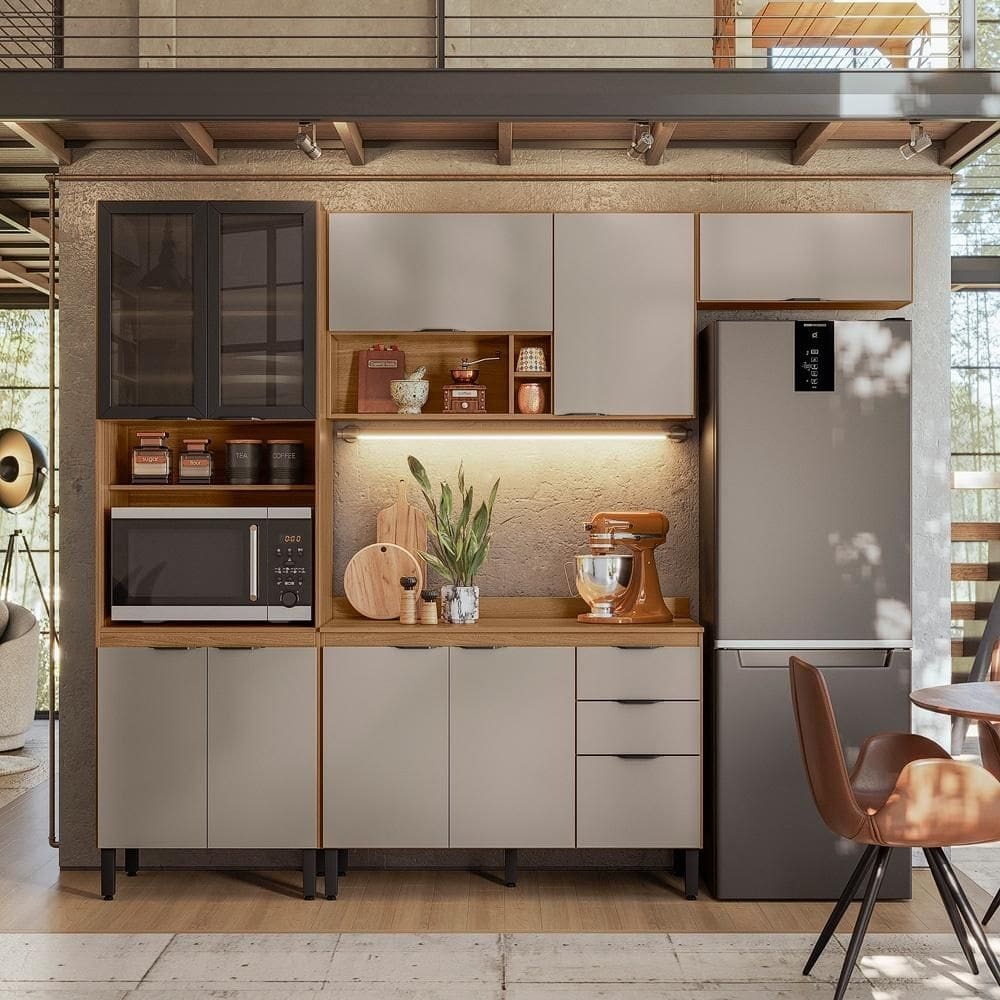 Cozinha Modulada Completa 10 Portas 02 Gavetas Firenze Amêndola Nude Prime TX Demóbile