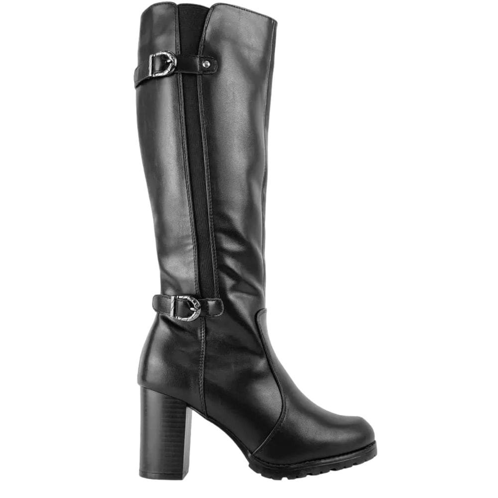 Bota Feminina Cano Longo Maleável Salto Alto com Aplique de Fivela Mooncity 73176