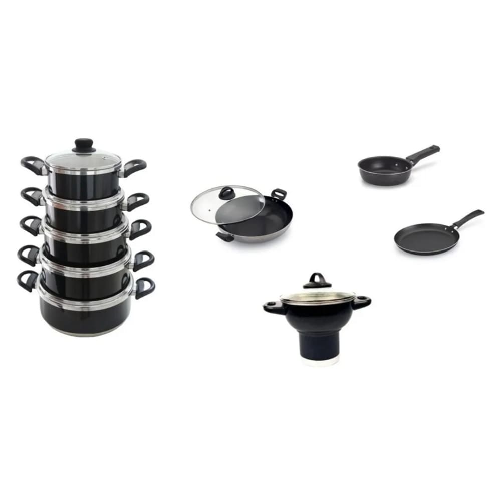 Conjunto Panelas Orquídea 9 Peças Preta C/ Tampa Vidro