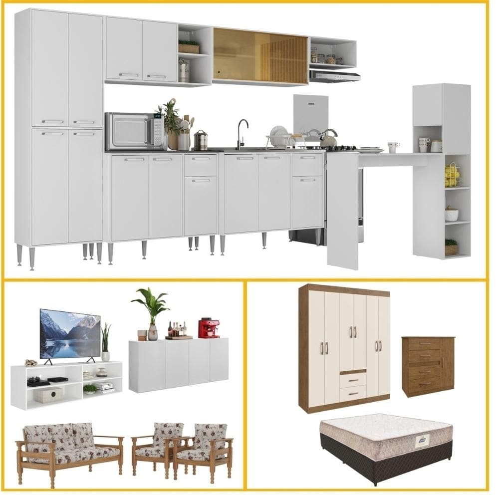 Armário Cozinha Kit Casa Completa Mobiliada 3 ambientes Multimóveis CR60000