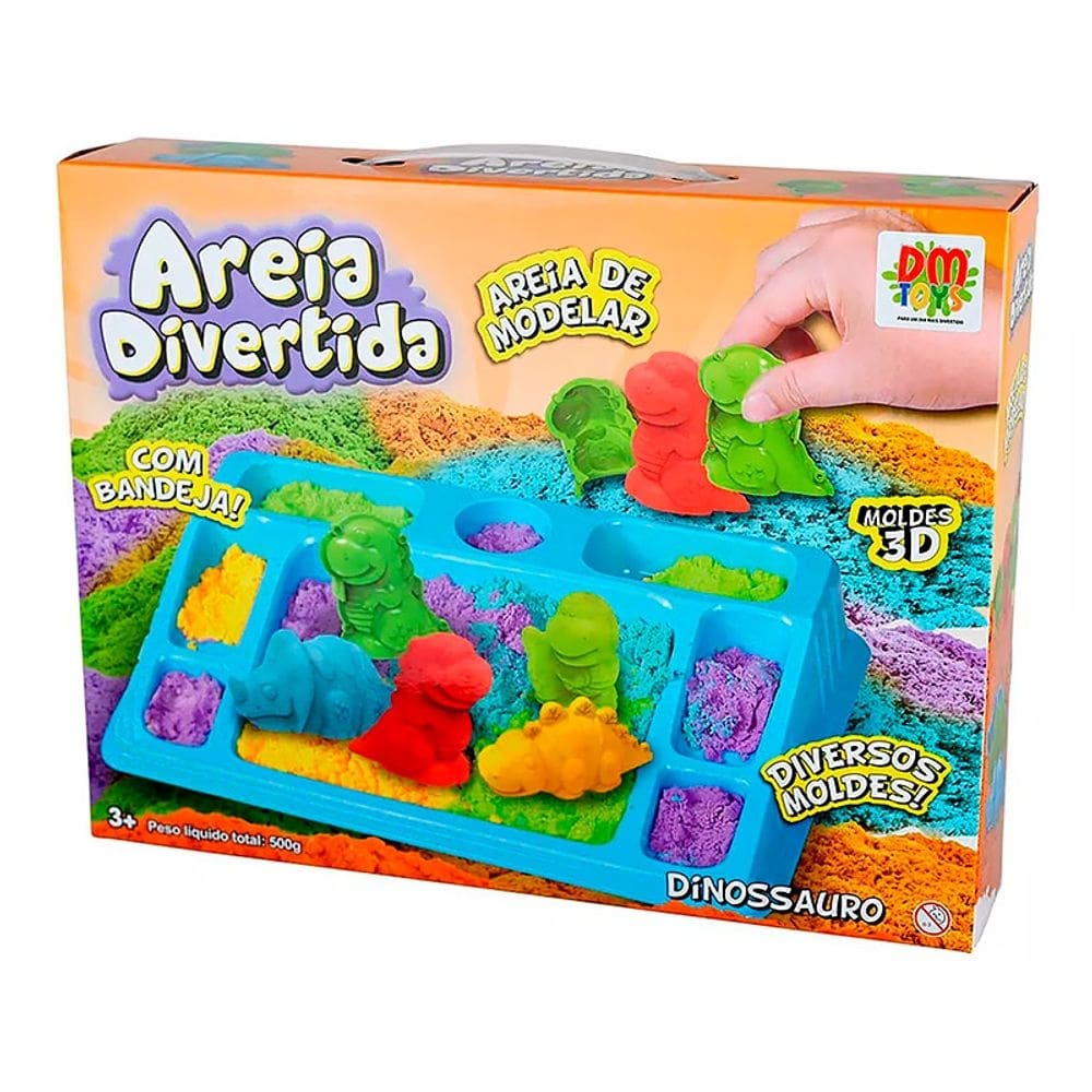 Areia Divertida de Modelar Dinossauro Moldes 3D DMT6644 - DM Toys