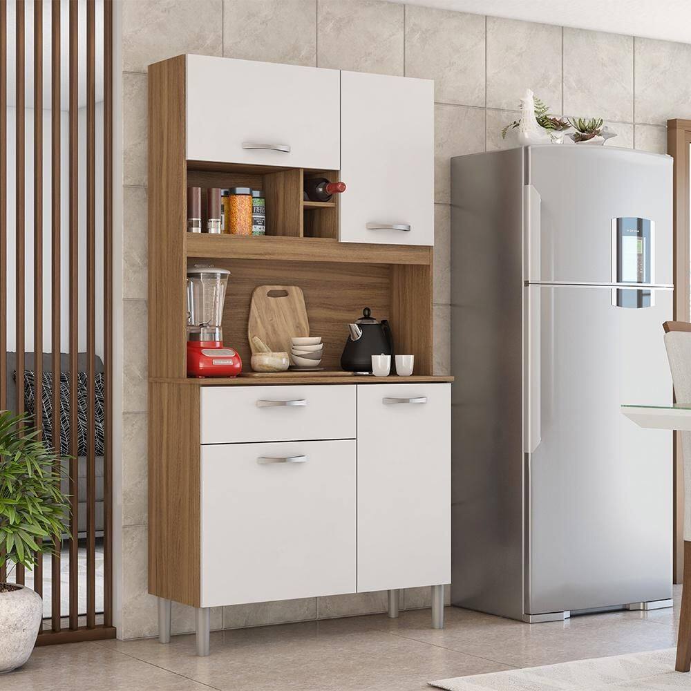 Cozinha Compacta 04 Portas 01 Gaveta Malta Amêndola Branco Demóbile