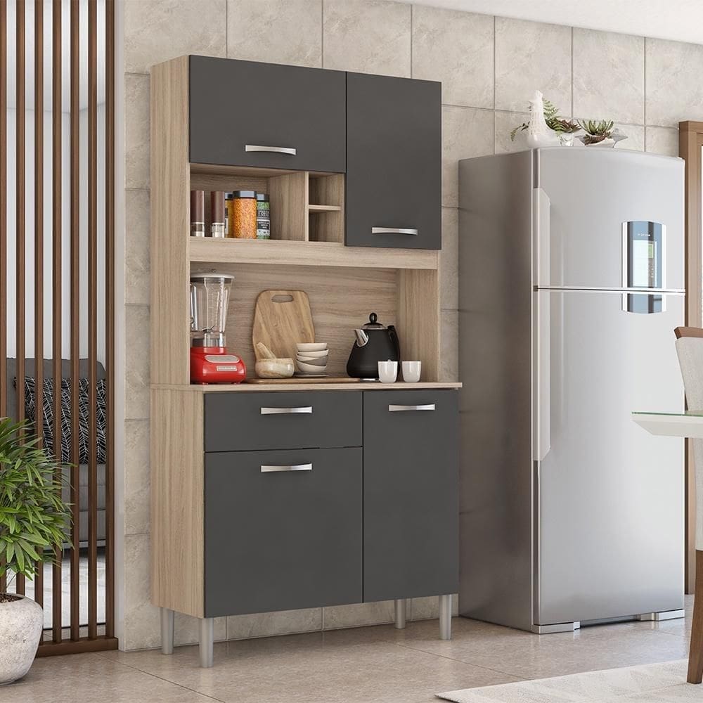 Cozinha Compacta 04 Portas 01 Gaveta Malta Avena Grafito Demóbile