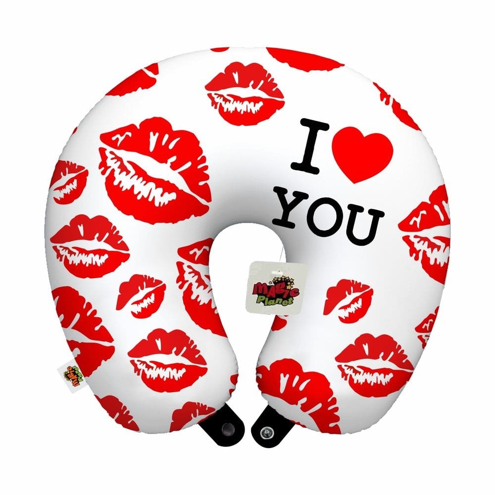 Almofada de pescoço viagem I love you kiss white namorados lembrança