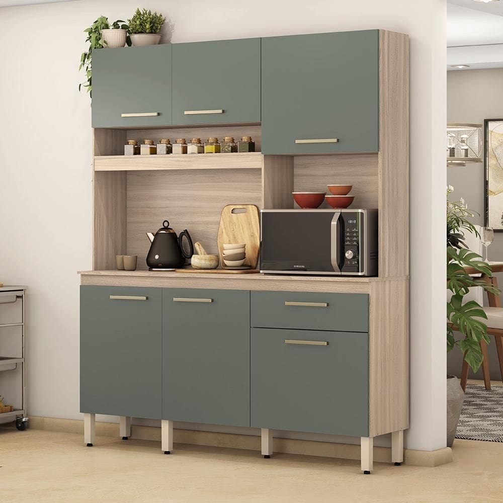 Cozinha Compacta 06 Portas 01 Gaveta Álamo Avena Menta Demóbile