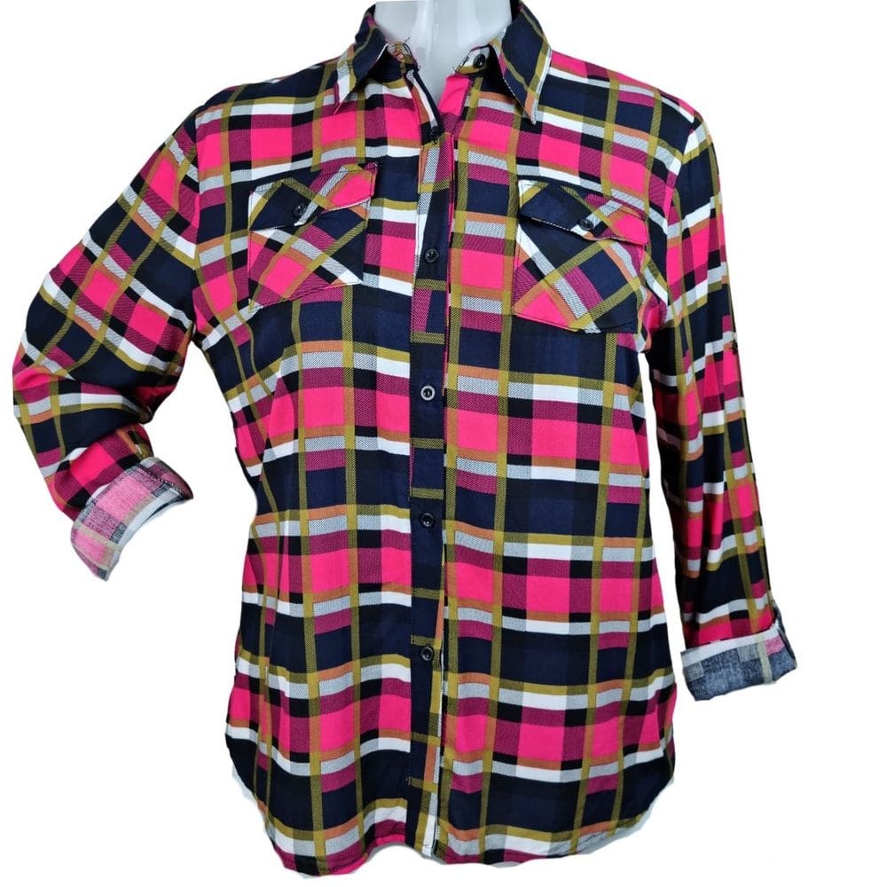 Camisete Xadrez Clássico Amarração na Manga Dois Bolsos Frontais com Elastano