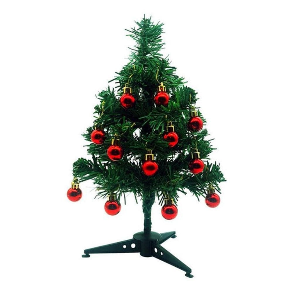 Mini Árvore Natal Decorada Com Bolinhas Vermelhas 30cm