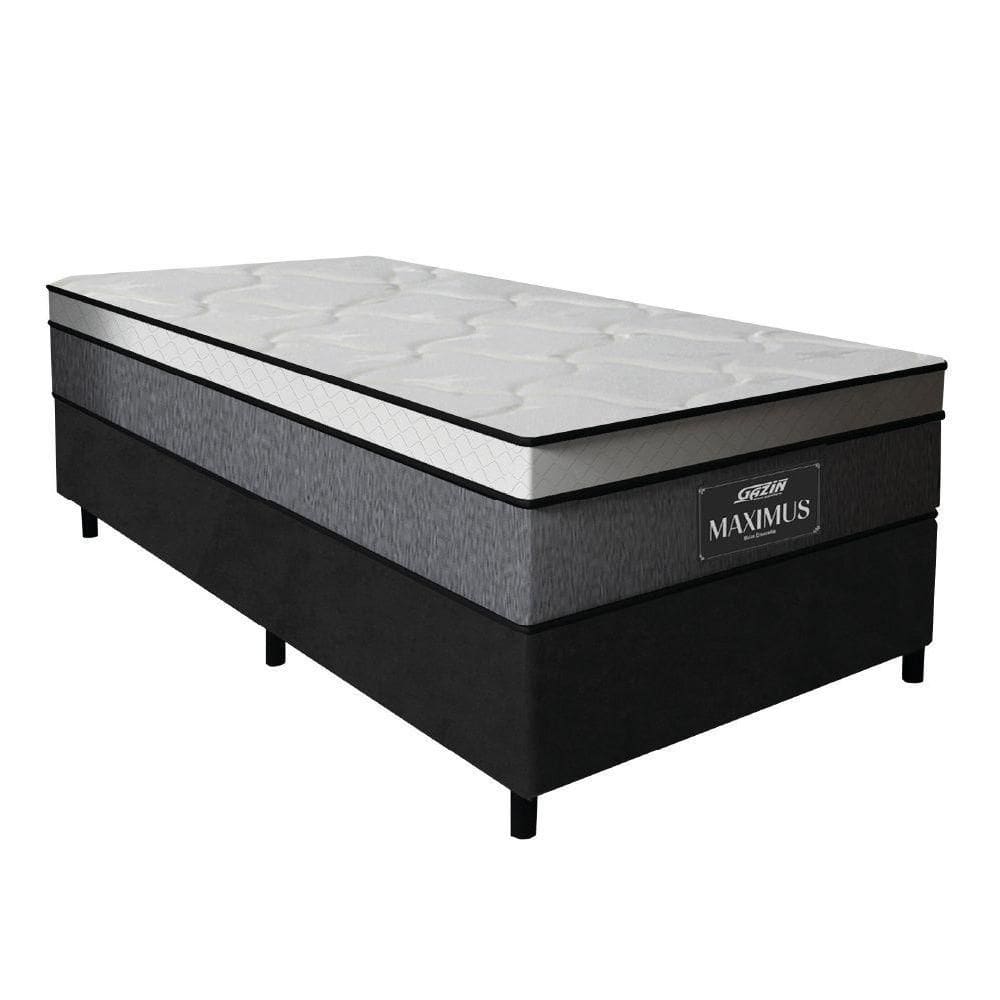 Cama Box Solteiro Colchão Gazin Maximus Molas Ensacadas 88x188x62cm Cinza-Preto Suporta até 120Kg por Pessoa