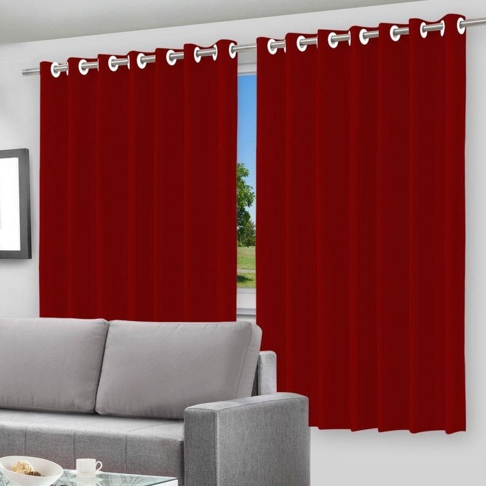 Cortina Blackout Forro 2 Em 1 Voil Vermelho Ilhos 280x260cm