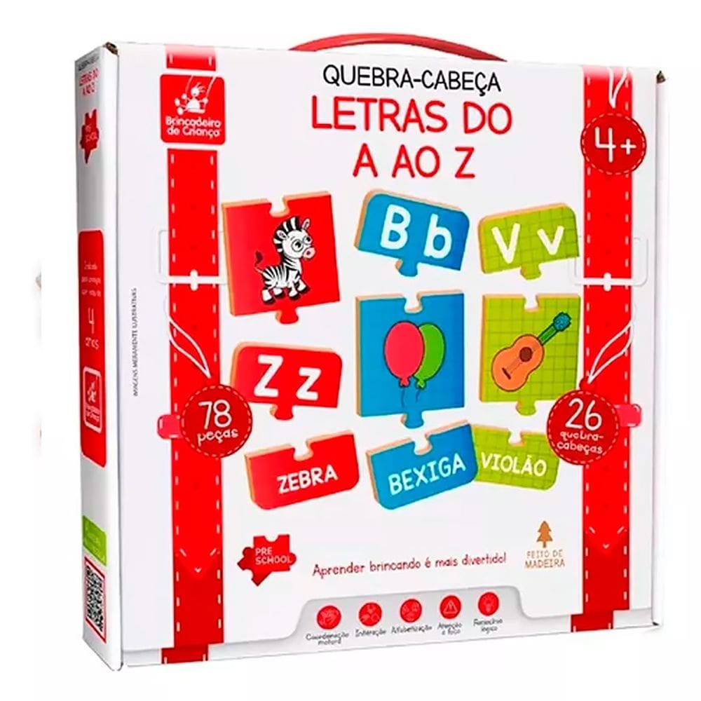 Quebra-Cabeça Letras do A ao Z pçs 78 em Madeira 2082 - Brincadeira De Criança