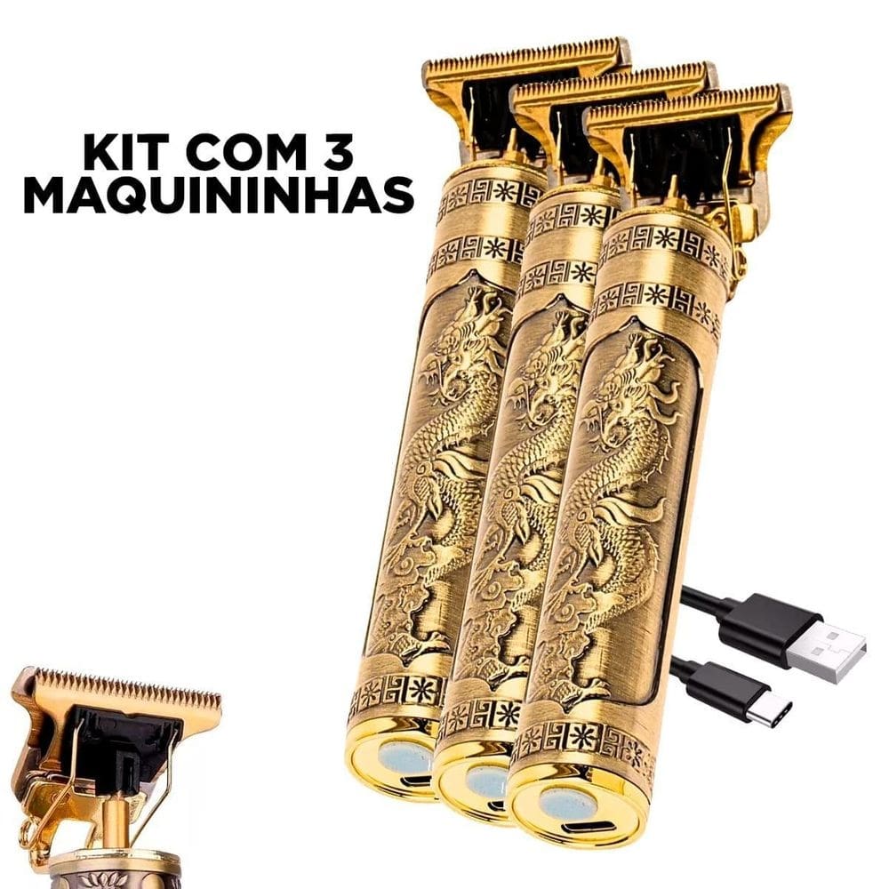 Kit 3 Maquininhas Completa Corte De Cabelo Dragão 4 Pentes