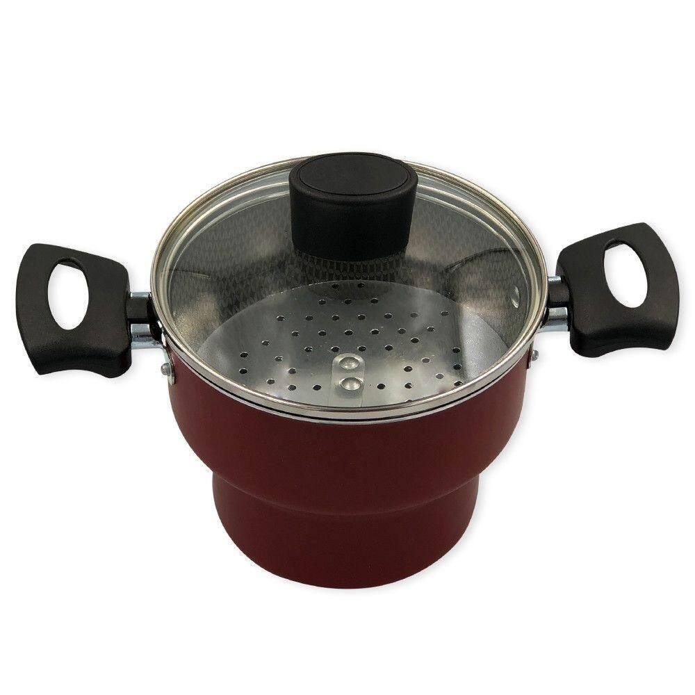 Cuscuzeiro Enjoy Antiaderente 14cm Com Tampa Vidro Vermelho