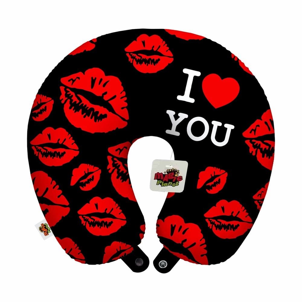Almofada de pescoço viagem I love you kiss black namorados lembrança
