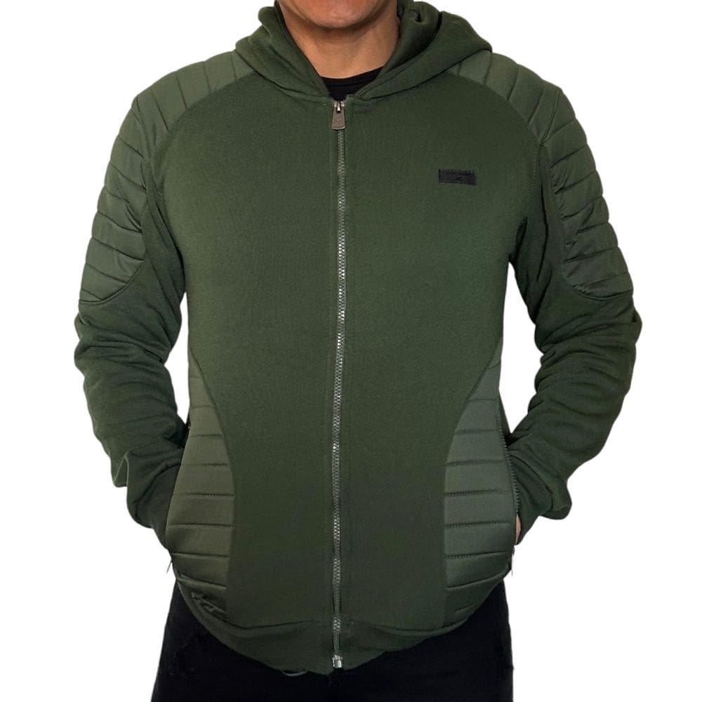 Jaqueta de Moletom Flanelado Verde Com Capuz e Zíper Zune