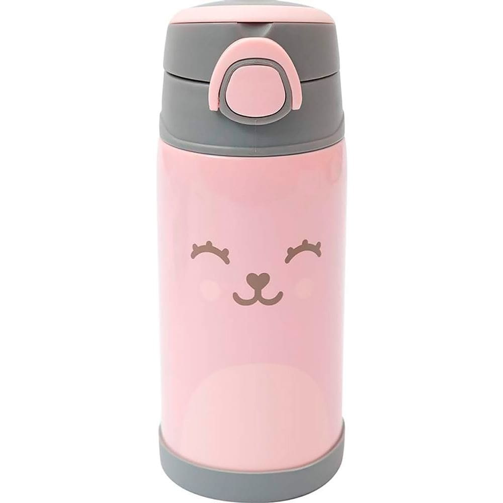 Garrafinha Térmica Parede Dupla com Canudo de Silicone Gumy Rosa 400ml 12110 - Buba