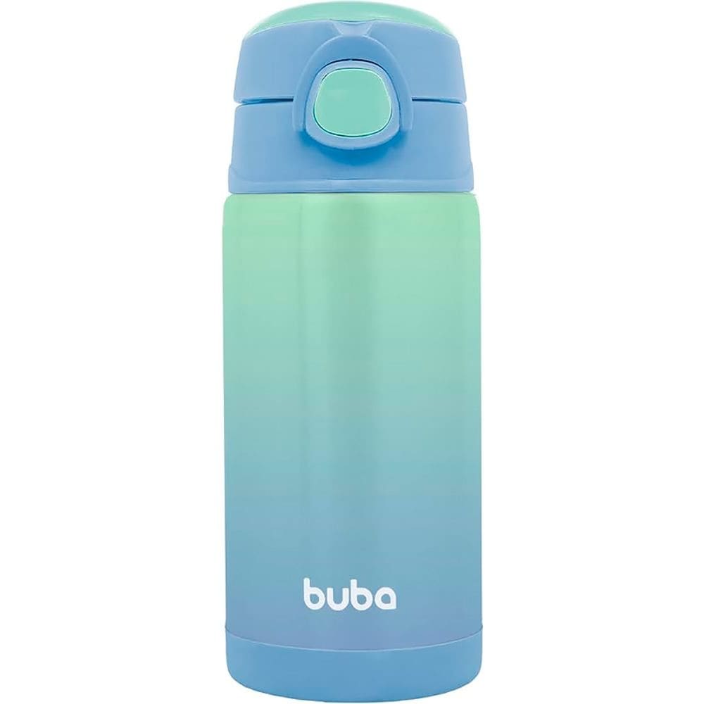 Garrafinha Térmica Parede Dupla com Canudo de Silicone Degradê Azul e Verde 400ml 15933 - Buba