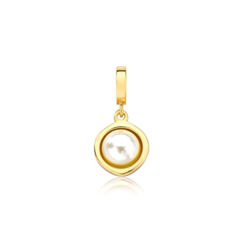Charm Macadâmia Grande com Pérola e Revestimento Ouro